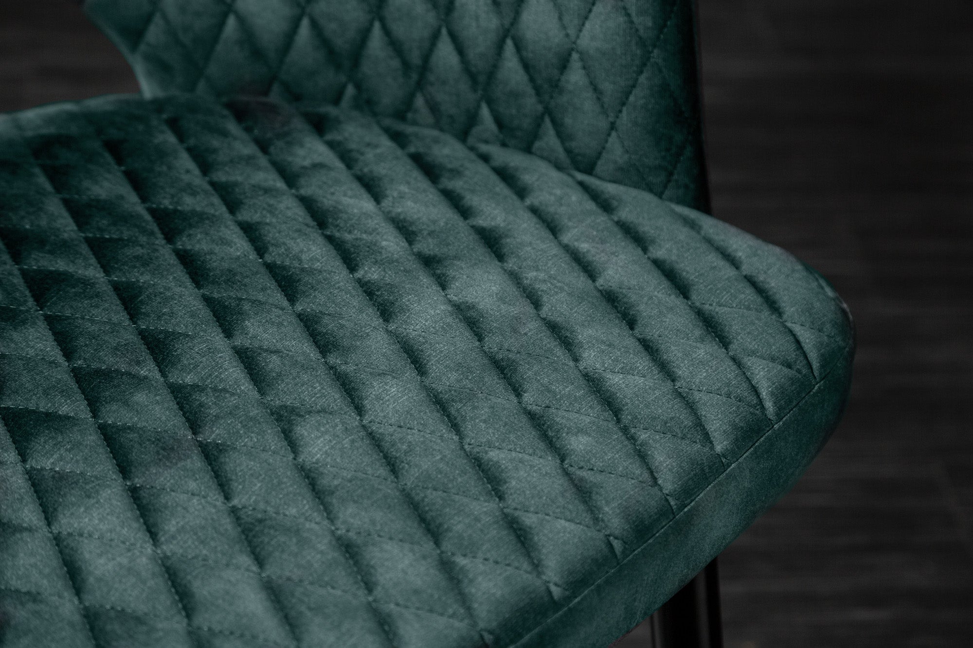 Lote de 2 elegantes sillas PARIS de terciopelo petróleo, costuras decorativas, puntas doradas, diseño retro, con reposabrazos