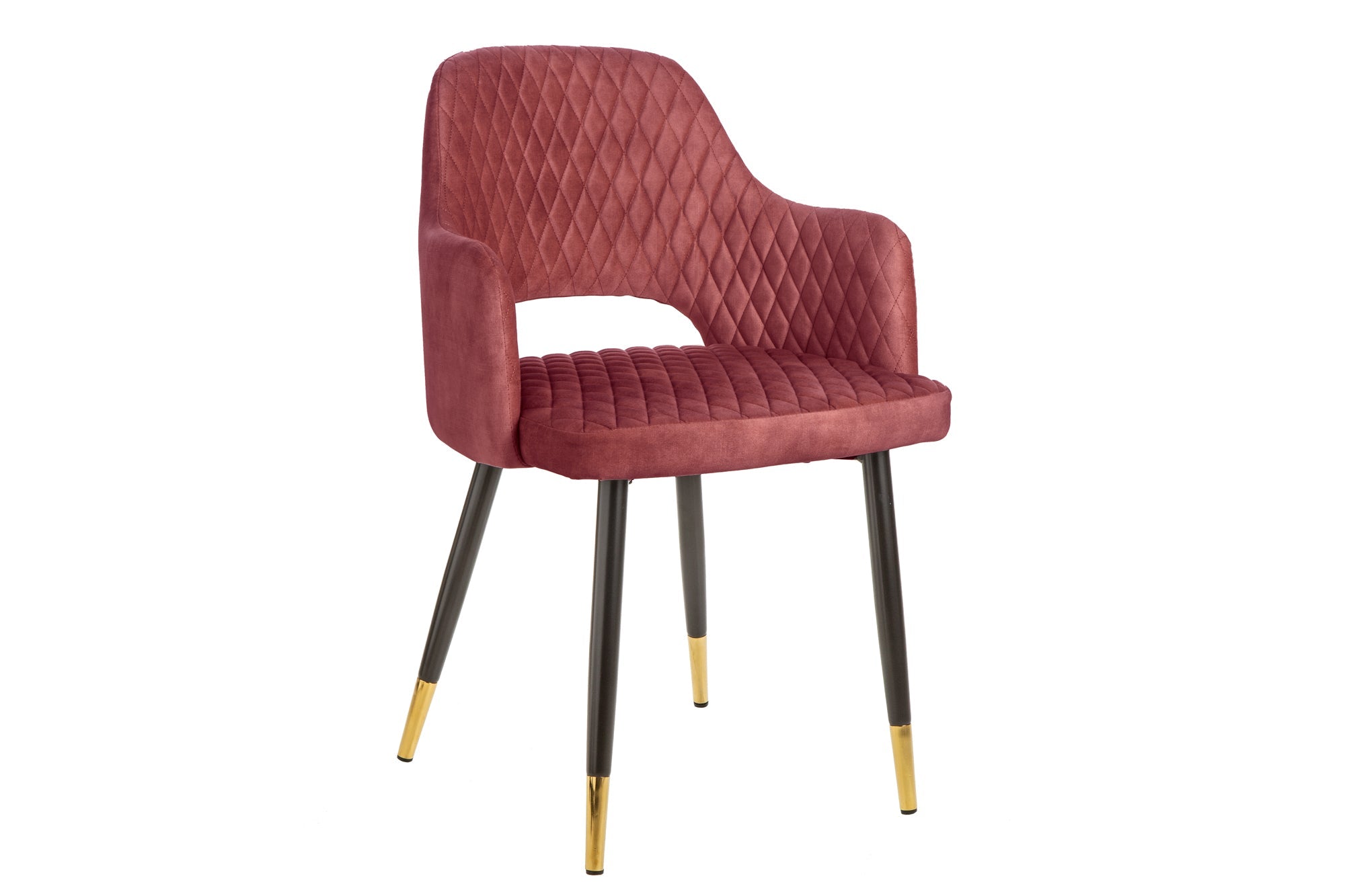 Lote de 2 elegantes sillas PARIS de terciopelo rojo, costuras decorativas, puntas doradas, diseño retro, con reposabrazos