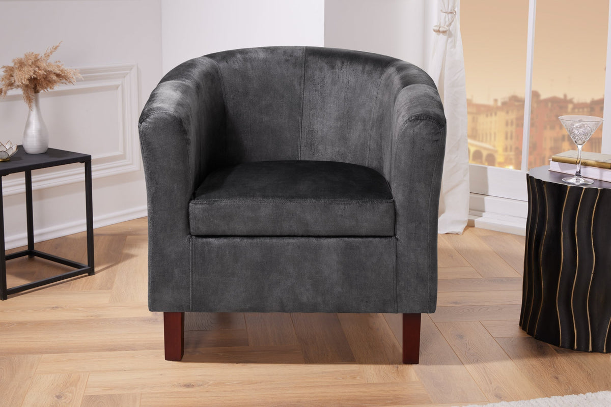 Chaise longue design HEMINGWAY accoudoirs velours gris foncé chaise cocktail
