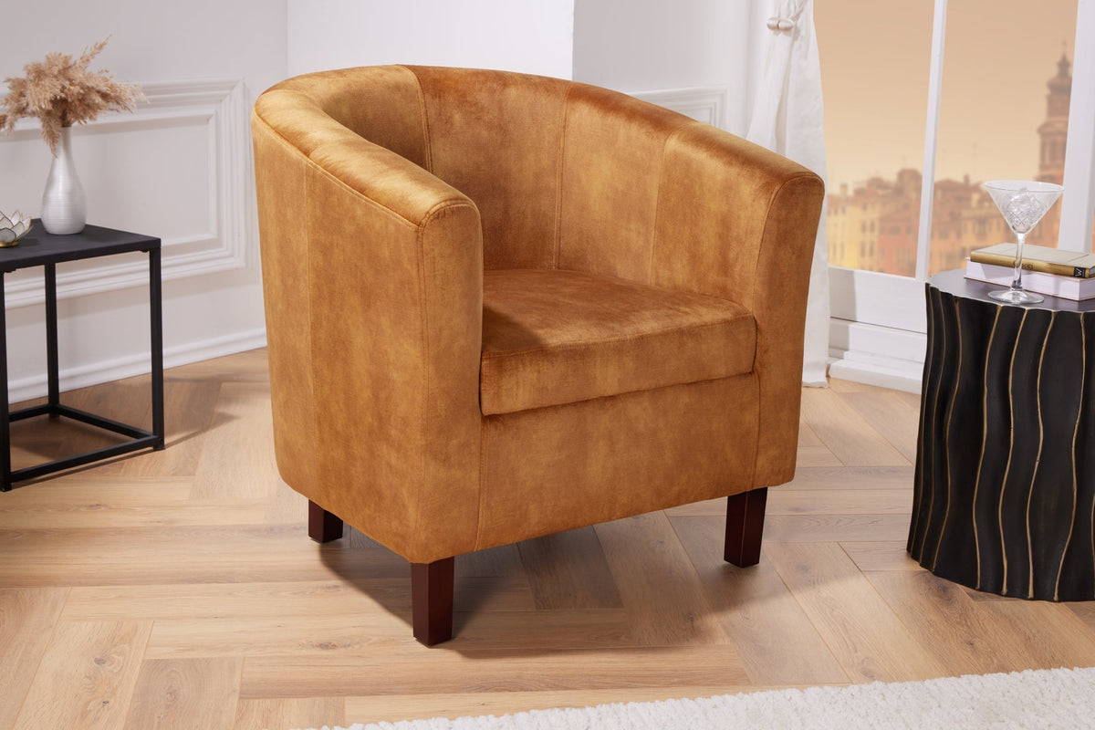 Chaise longue design HEMINGWAY accoudoirs velours jaune moutarde chaise cocktail