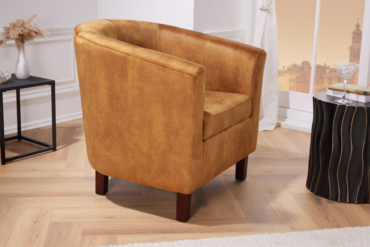Chaise longue design HEMINGWAY accoudoirs velours jaune moutarde chaise cocktail
