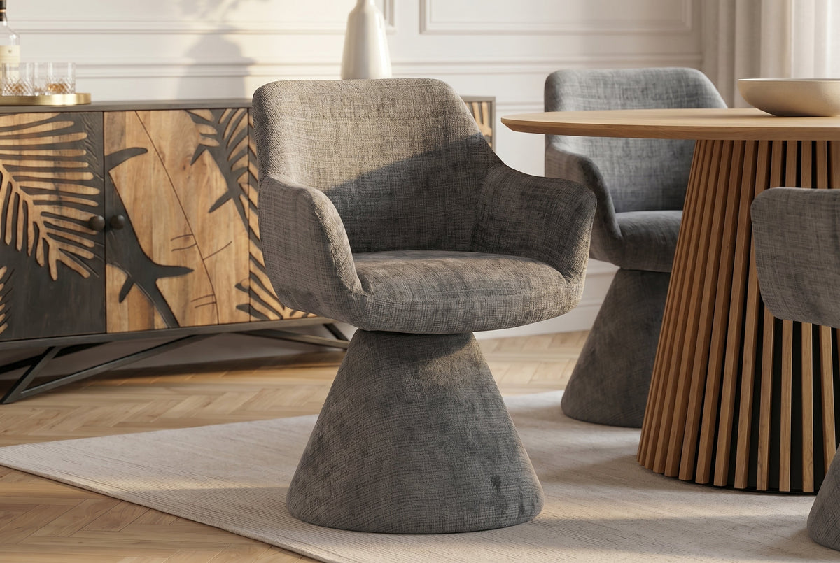 Chaise pivotante AMBIENTO grise Bouclé 180° avec retour automatique, chaise rembourrée