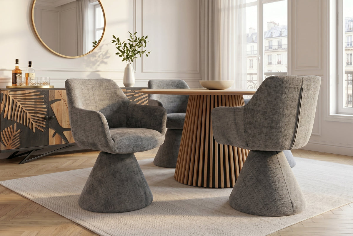 Chaise pivotante AMBIENTO grise Bouclé 180° avec retour automatique, chaise rembourrée