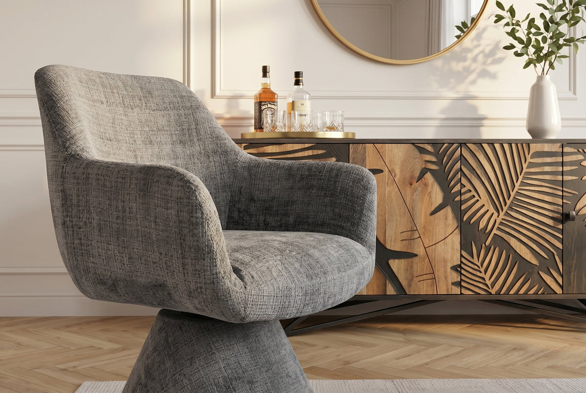 Chaise pivotante AMBIENTO grise Bouclé 180° avec retour automatique, chaise rembourrée