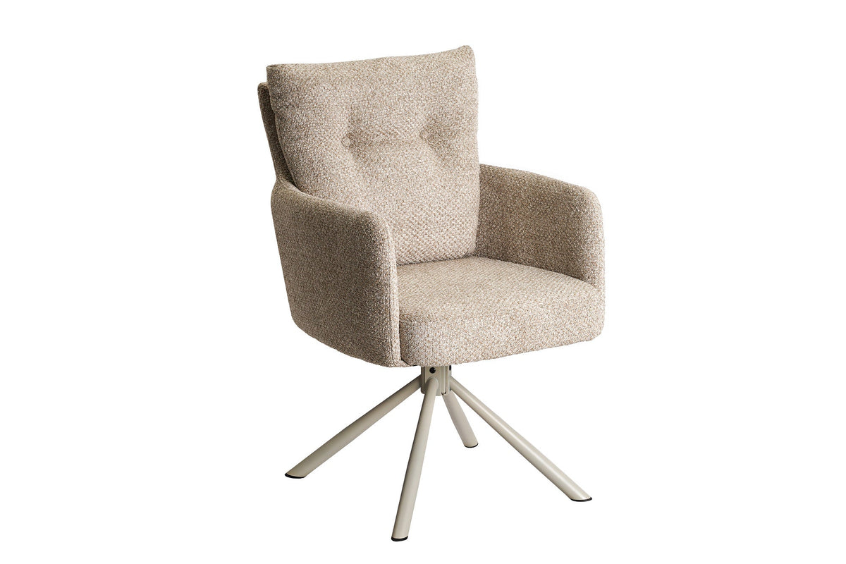 Chaise pivotante BIG GEORGE champagne beige tissu structuré ressorts ensachés métal