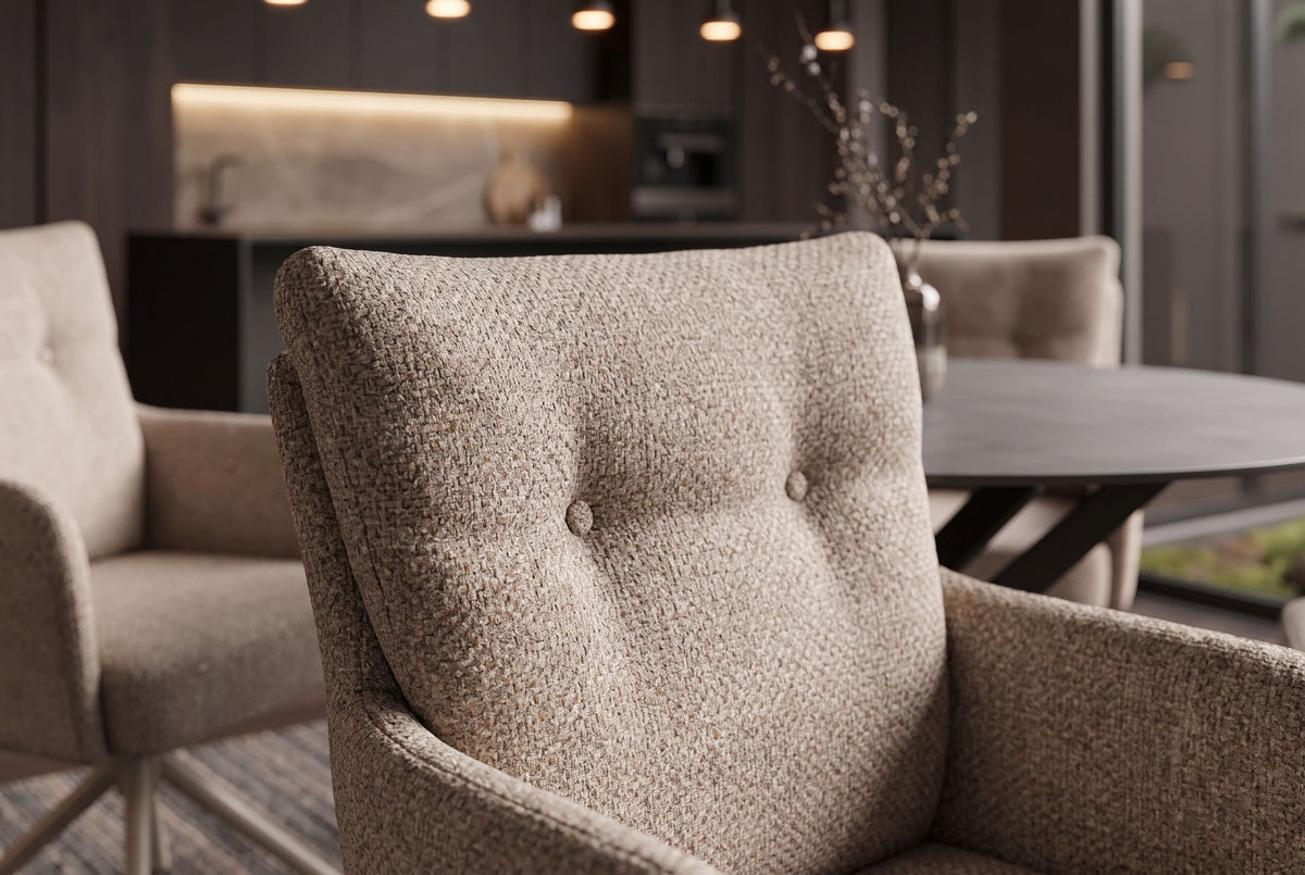 Chaise pivotante BIG GEORGE champagne beige tissu structuré ressorts ensachés métal