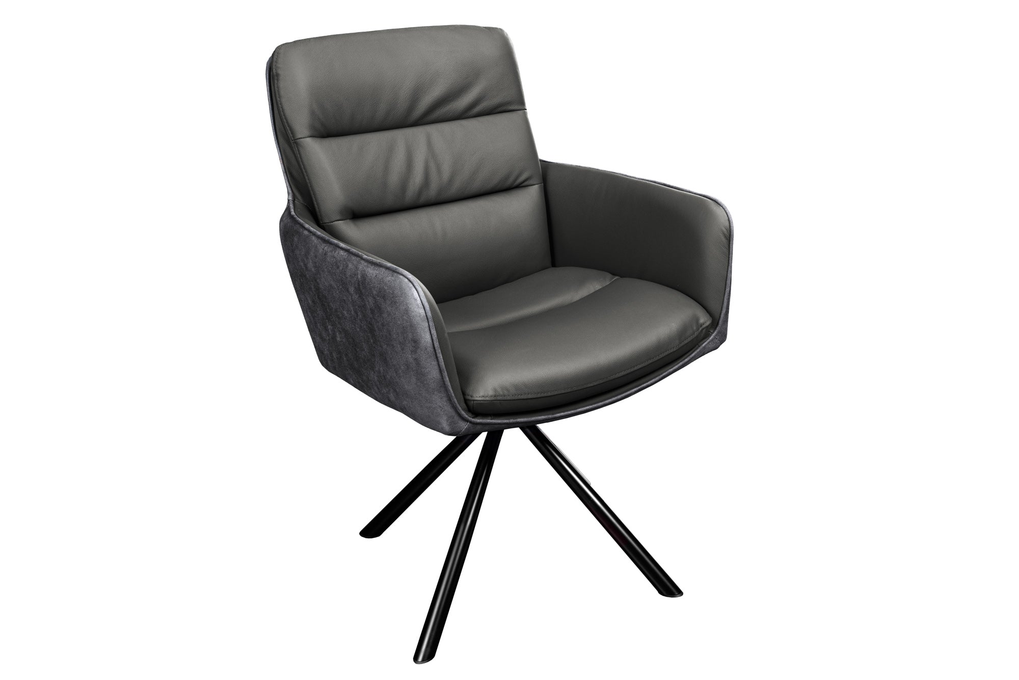 Silla giratoria BIG GEORGE de piel auténtica microfibra gris con reposabrazos y patas de metal negro