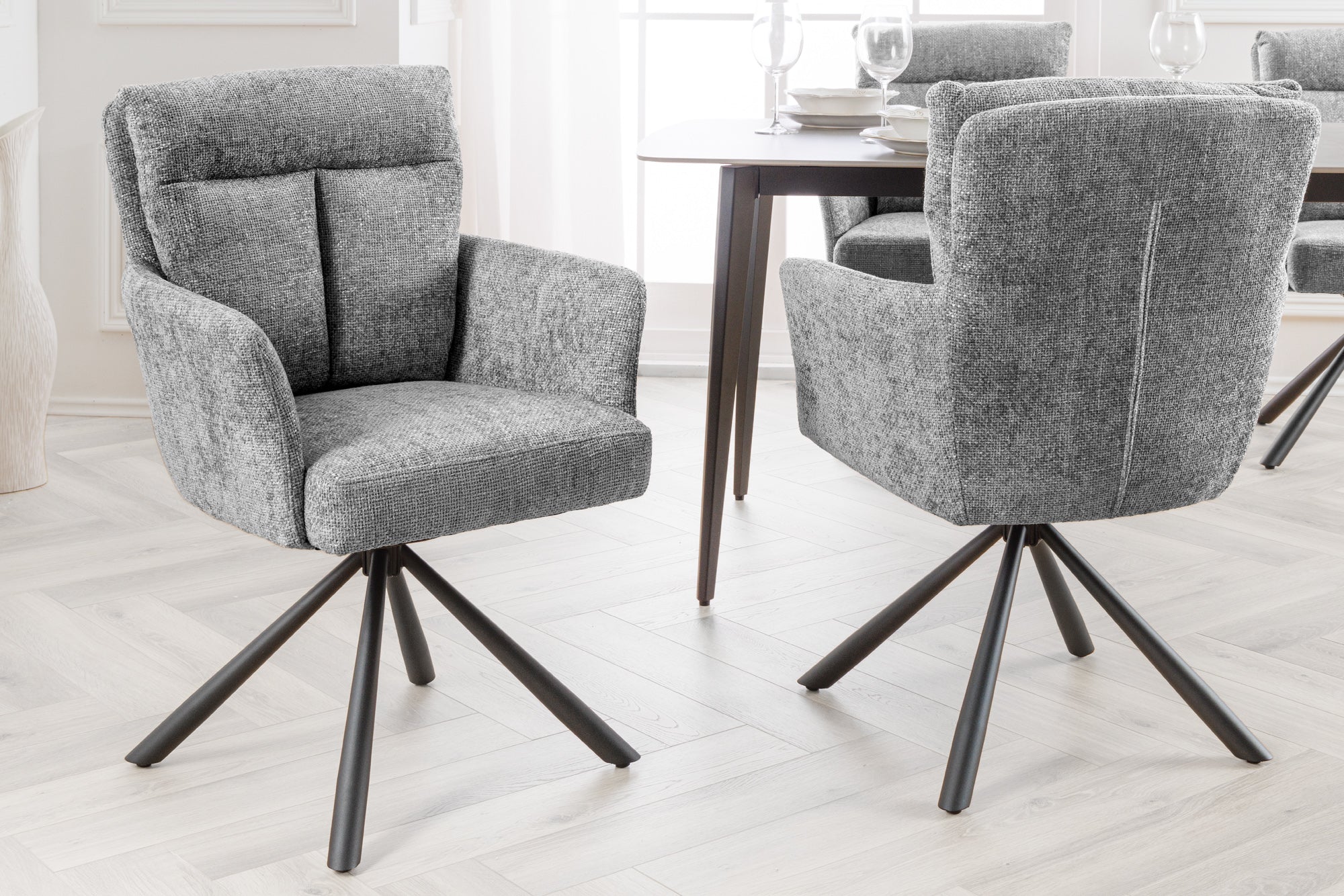 Lote de 2x sillas giratorias BIG GEORGE de tela estructurada gris con reposabrazos de metal negro