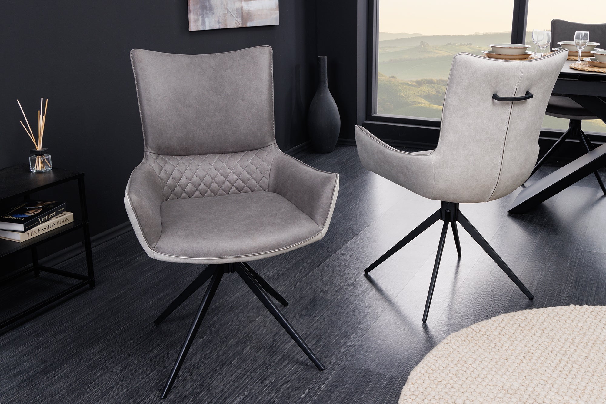 Lote de 2x sillas giratorias de diseño ALPINE gris reposabrazos gris claro patas de metal negro