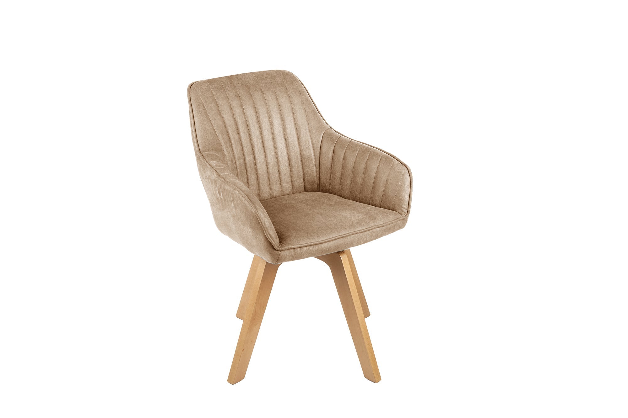 Chaise pivotante LIVORNO velours grège champagne avec accoudoir recouvert de bois de hêtre