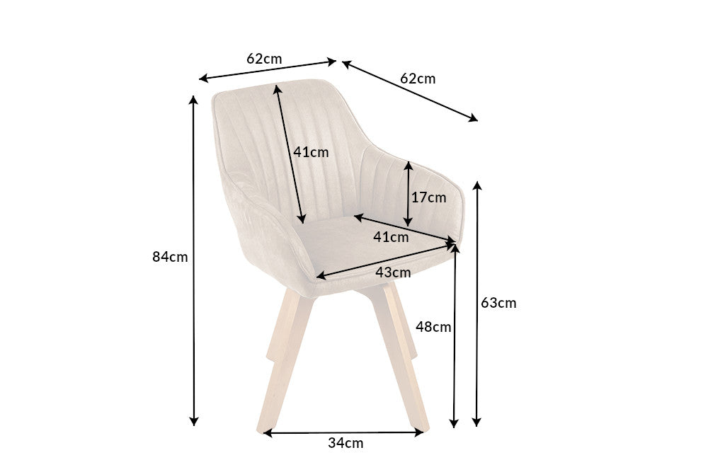 Chaise pivotante LIVORNO velours grège champagne avec accoudoir recouvert de bois de hêtre