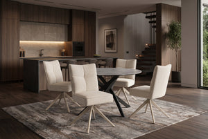 Chaise pivotante LUGANO beige bouclé tweed, ressorts souples, métal, supportant jusqu'à 150kg.