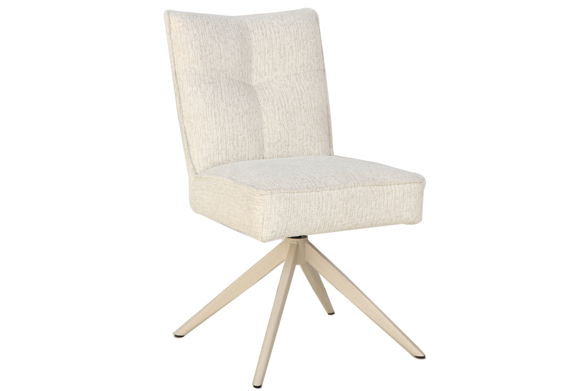 Chaise pivotante LUGANO beige bouclé tweed, ressorts souples, métal, supportant jusqu'à 150kg.
