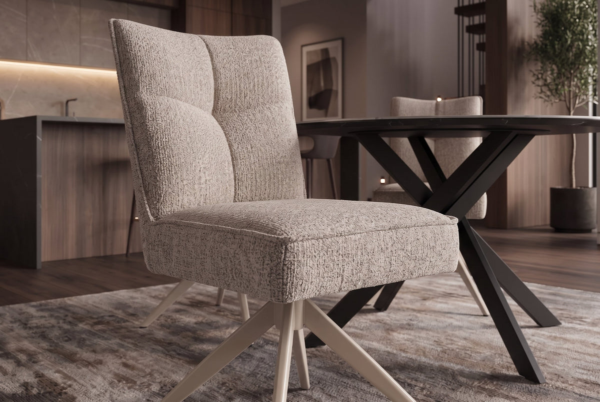 Chaise pivotante LUGANO taupe bouclé tweed soft à ressorts métal supportant jusqu'à 150 kg