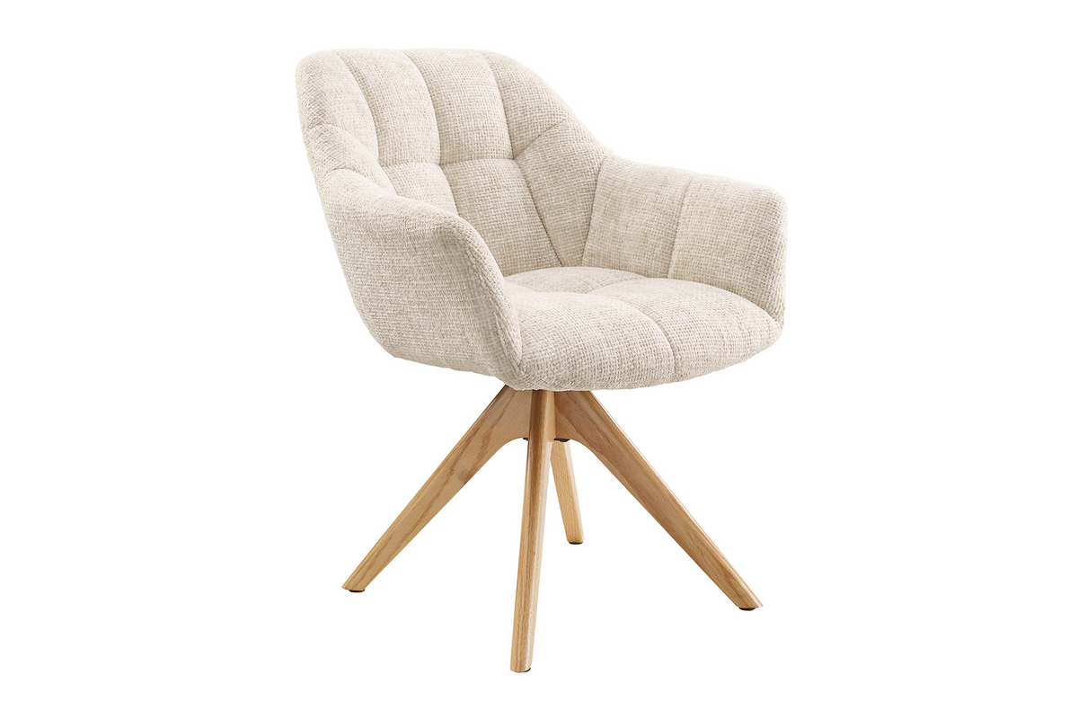 Chaise pivotante PAPILLON beige champagne chenille chêne massif Cremona