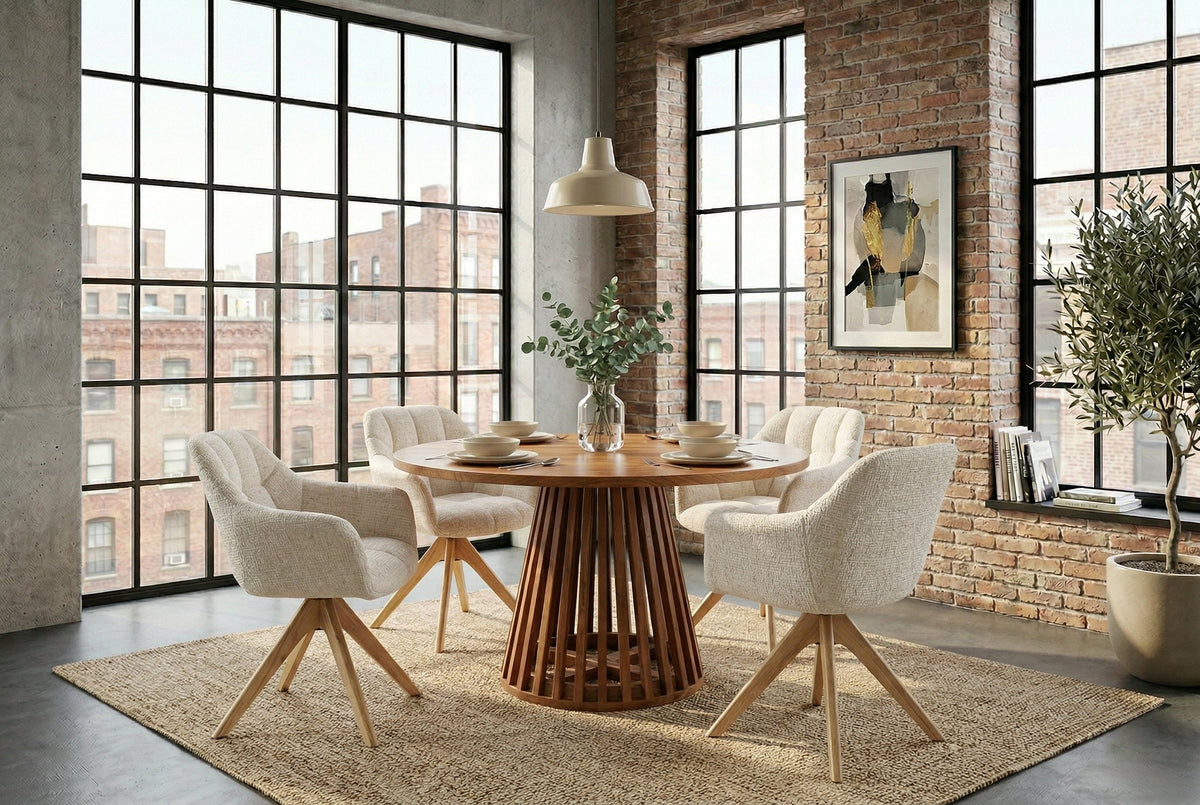 Chaise pivotante PAPILLON beige champagne chenille chêne massif Cremona