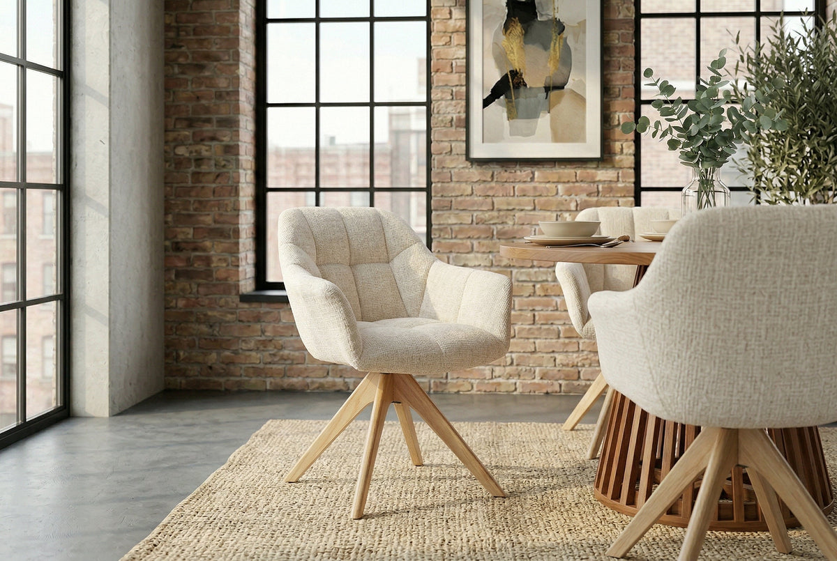 Chaise pivotante PAPILLON beige champagne chenille chêne massif Cremona