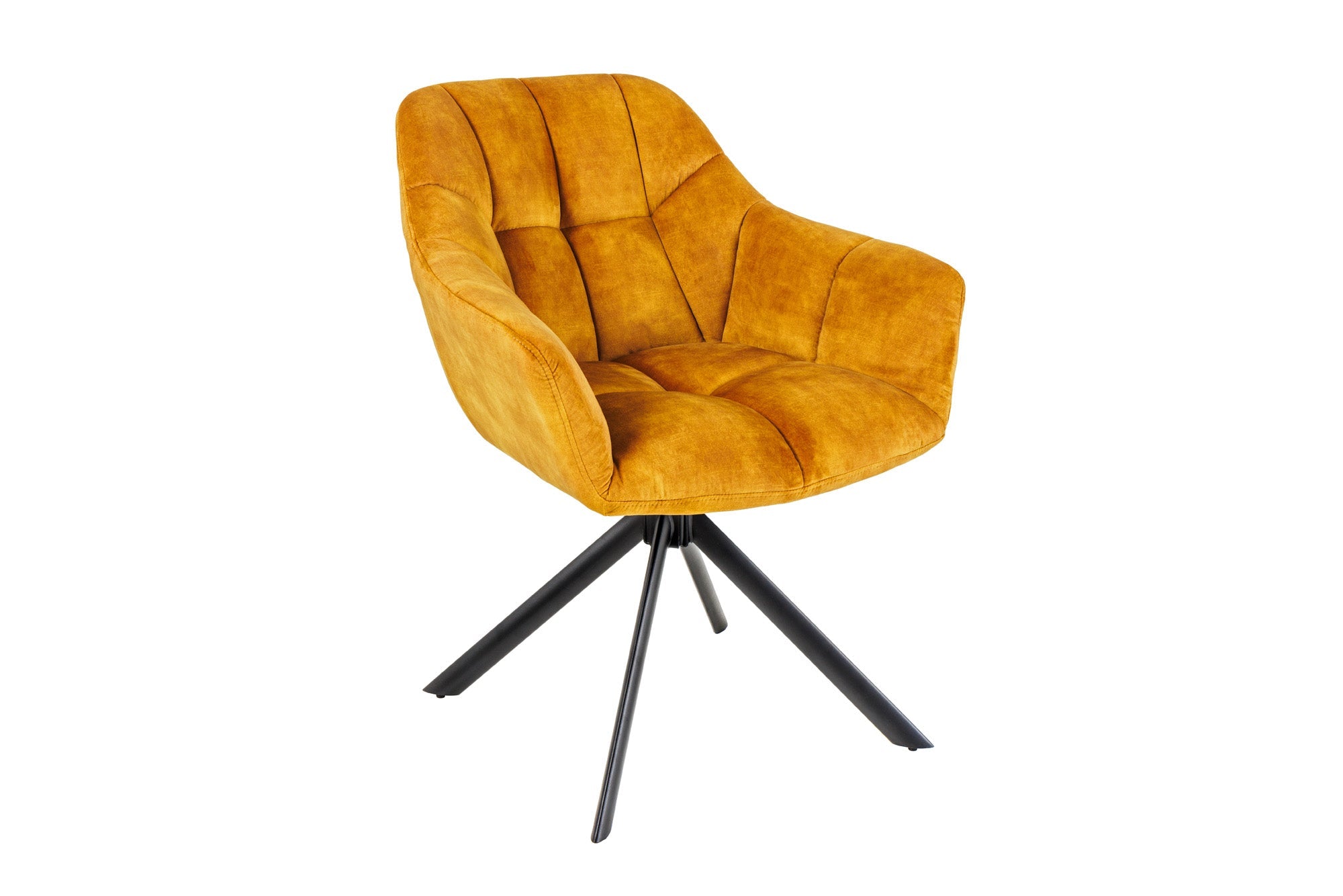 Lote de 2x sillones giratorios PAPILLON terciopelo amarillo mostaza patas de metal negro apoyabrazos