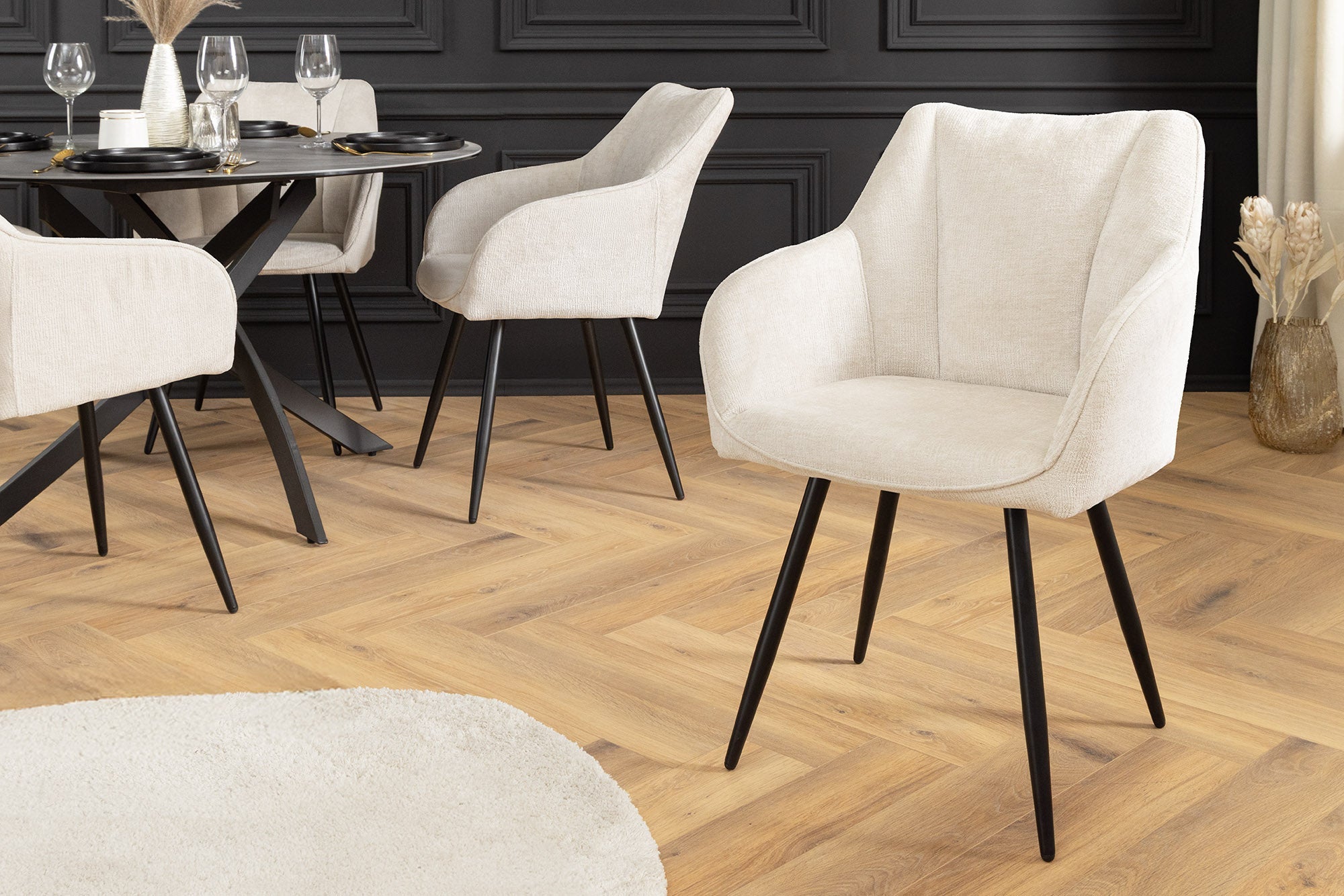Lote de 2 sillas giratorias retro AVIGNON de chenilla beige con patas de metal negro