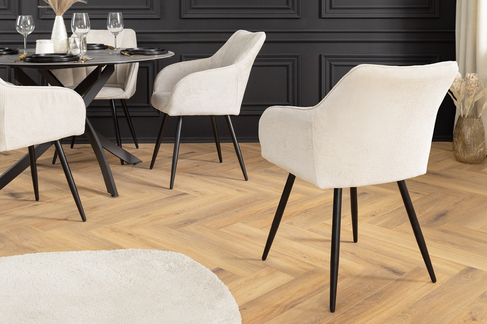 Lot de 2x chaises pivotante rétro AVIGNON beige chenille pieds métal noir