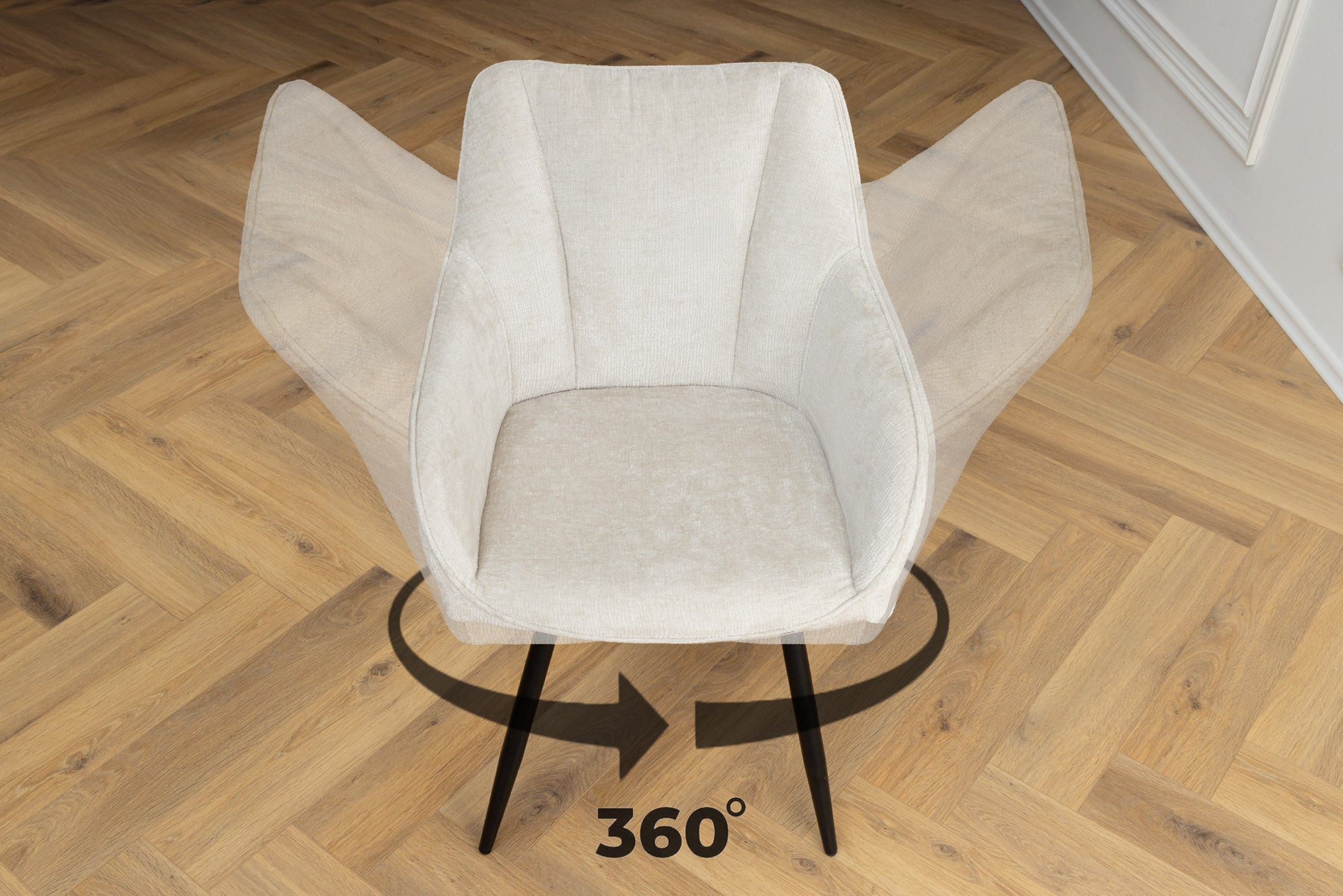 Lot de 2x chaises pivotante rétro AVIGNON beige chenille pieds métal noir
