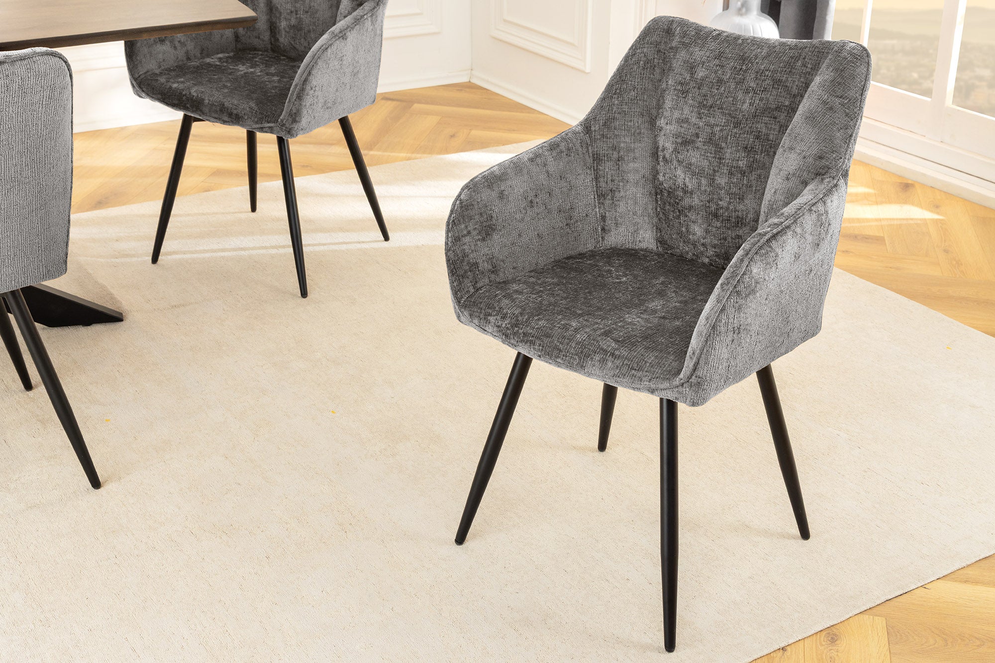 Lote de 2 sillas giratorias retro AVIGNON de chenilla gris y patas de metal negro