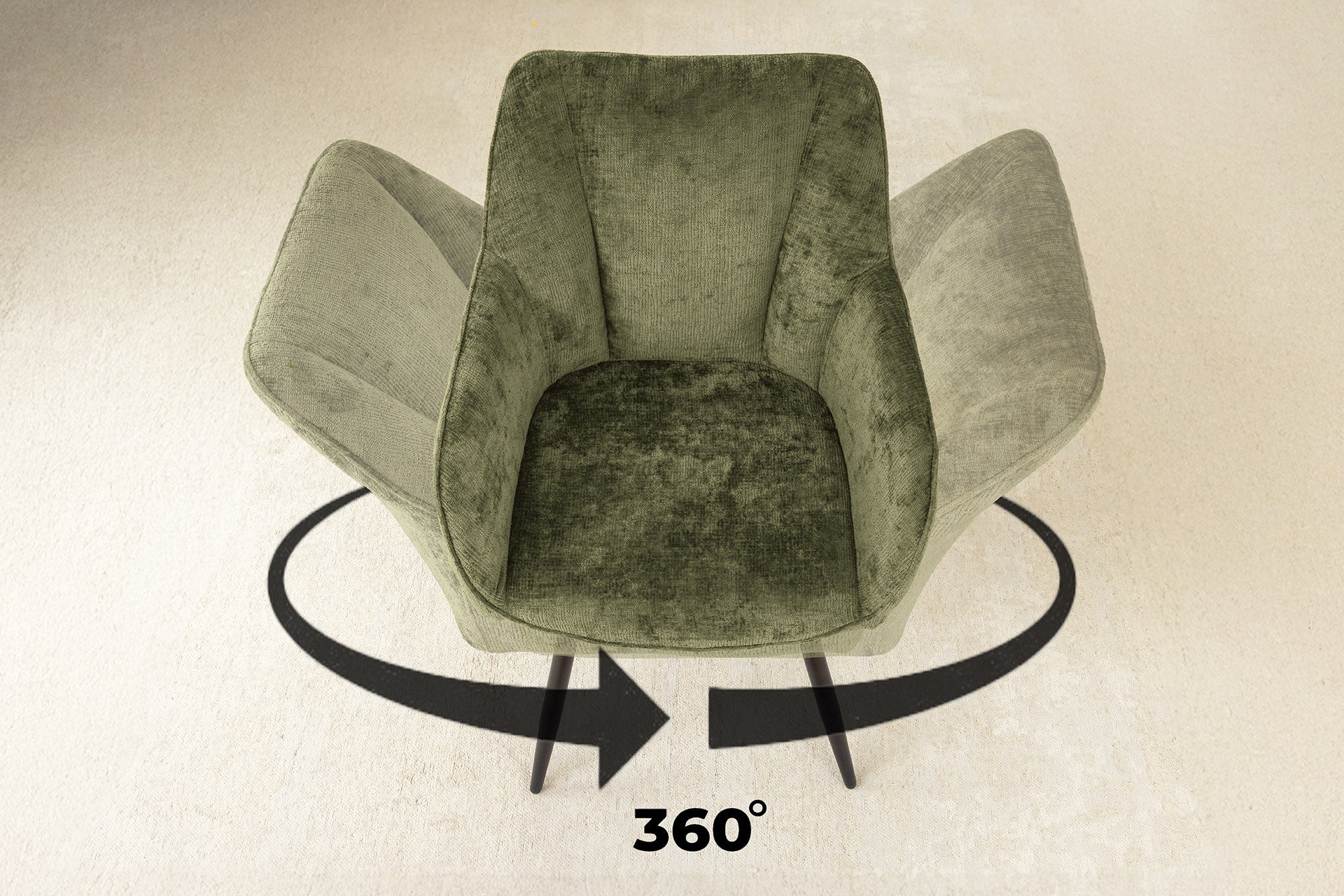 Lot de 2x chaises pivotante rétro AVIGNON chenille verte pieds métal noir