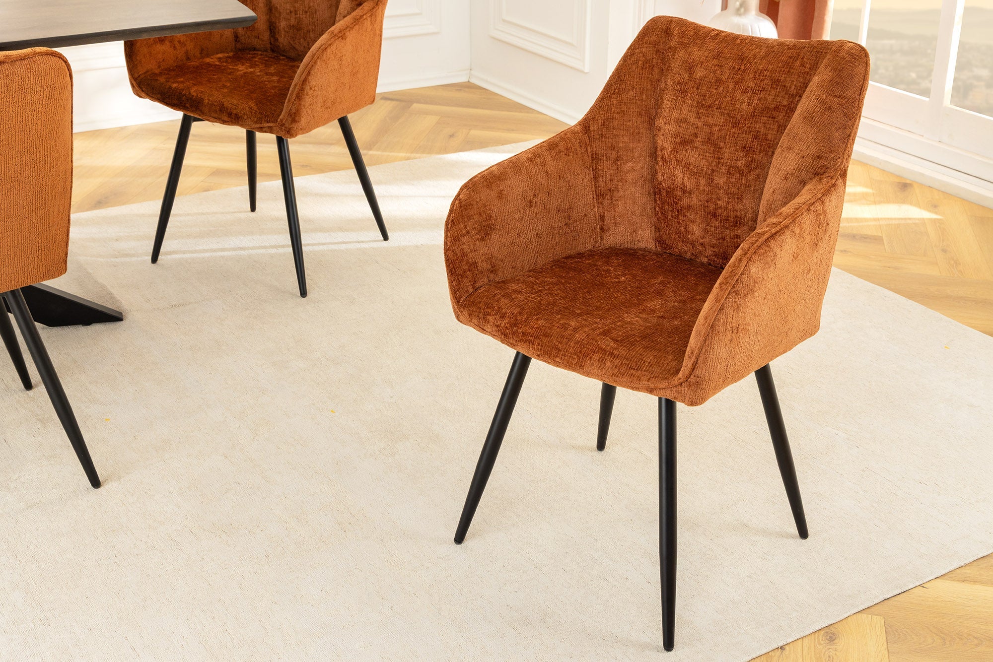 Juego de 2 sillones giratorios de chenilla marrón óxido retro ÚNICOS con patas y reposabrazos de metal negro
