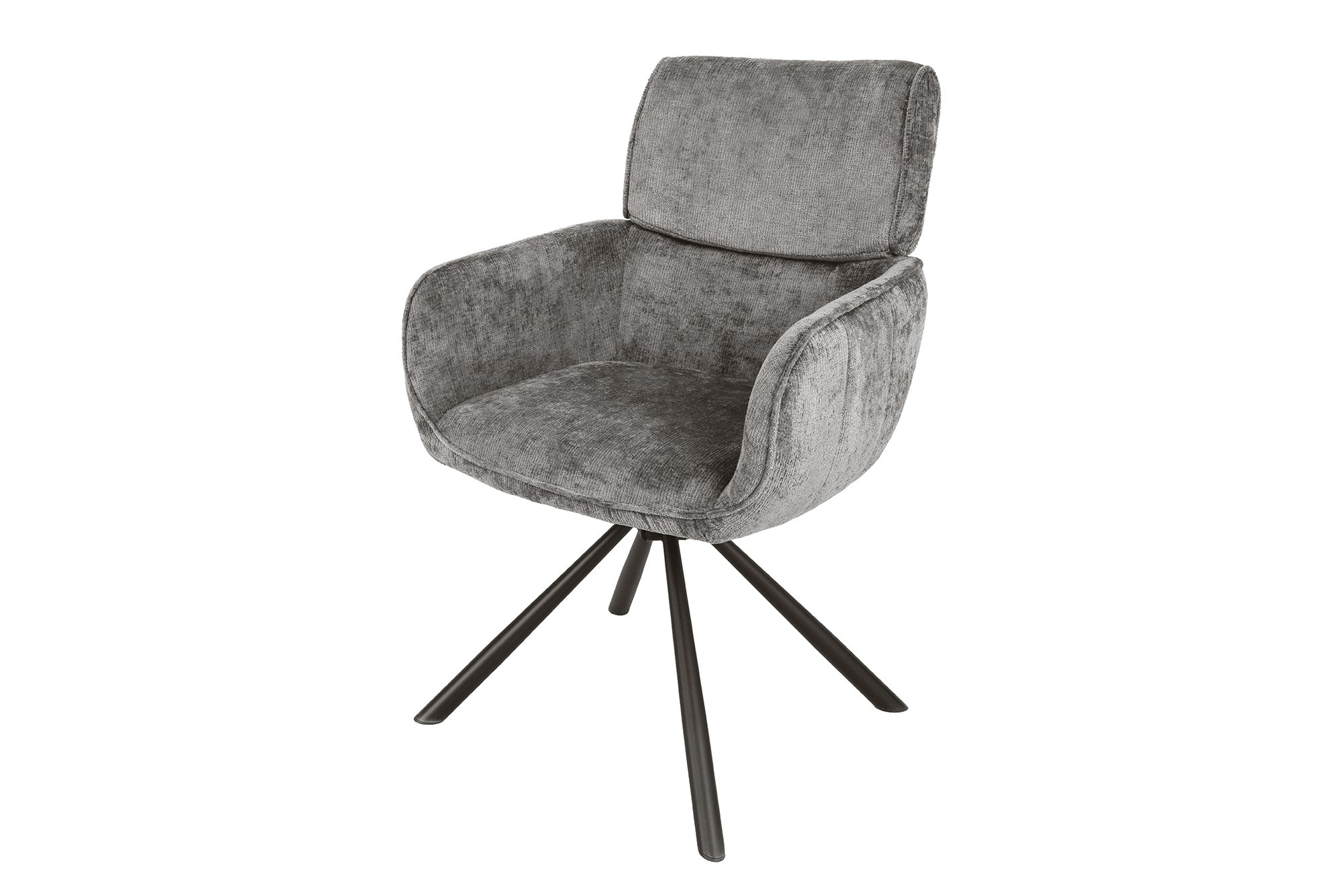Juego de 2x sillas giratorias de chenilla gris retro UNIQUE con estructura y reposabrazos de metal negro