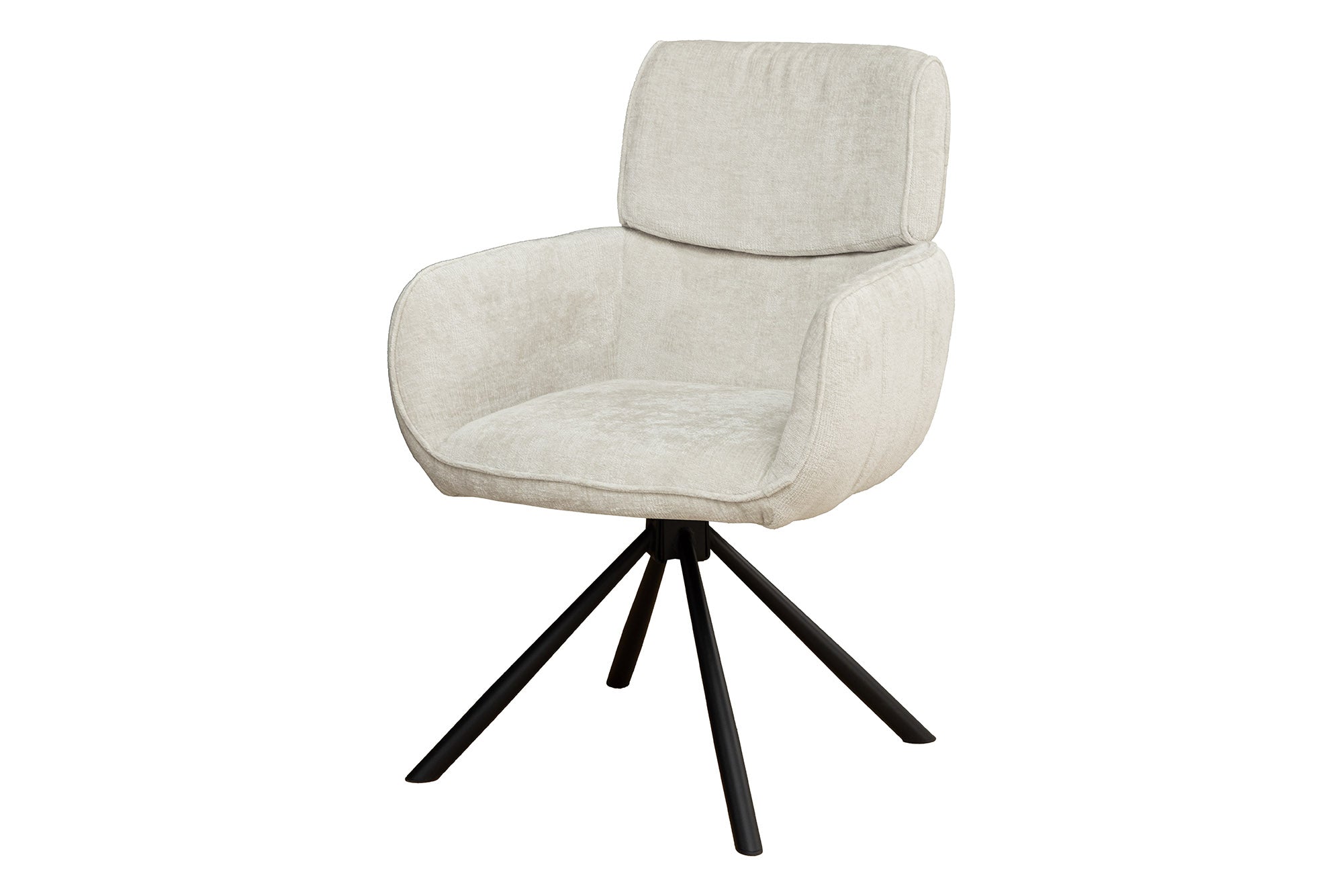 Juego de 2x sillas giratorias retro UNIQUE con patas y reposabrazos de metal chenilla beige champán