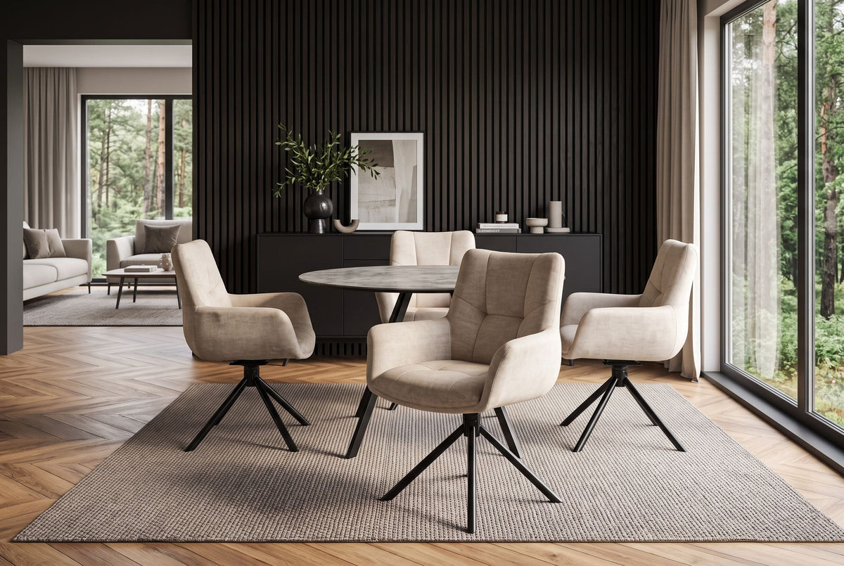 Chaise pivotante SIGNATURE beige Vogue velours ressorts à poches noir métal