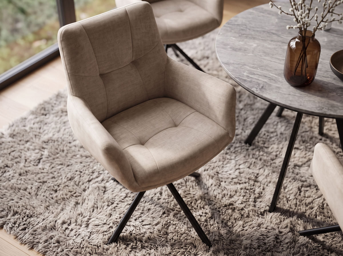 Chaise pivotante SIGNATURE beige Vogue velours ressorts à poches noir métal