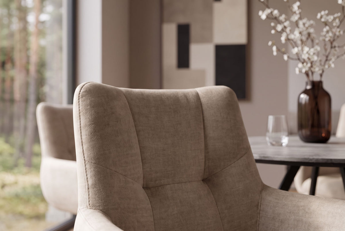 Chaise pivotante SIGNATURE beige Vogue velours ressorts à poches noir métal