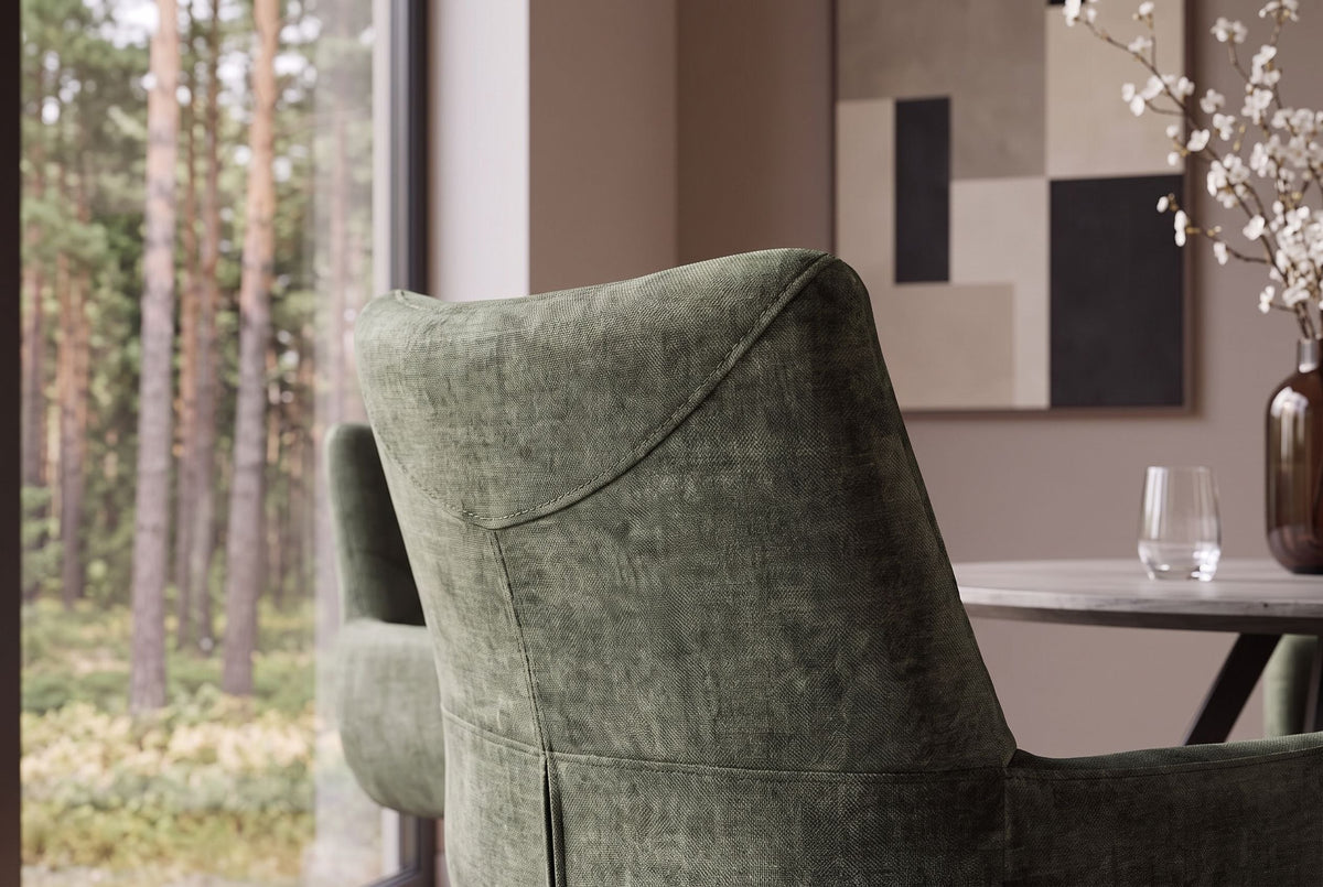 Chaise pivotante SIGNATURE vert mousse velours Vogue noyau de ressorts ensachés métal noir