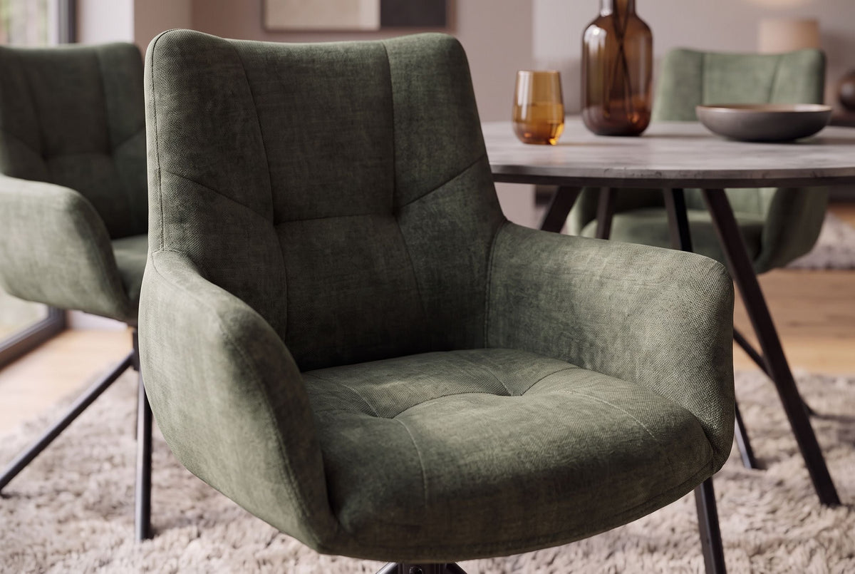 Chaise pivotante SIGNATURE vert mousse velours Vogue noyau de ressorts ensachés métal noir
