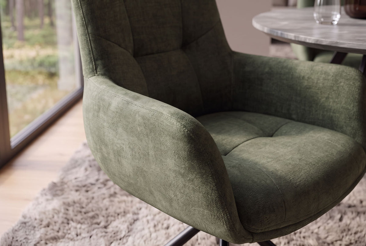 Chaise pivotante SIGNATURE vert mousse velours Vogue noyau de ressorts ensachés métal noir