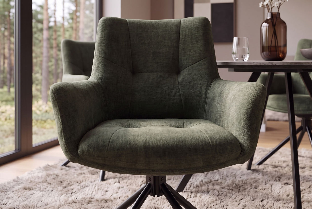 Chaise pivotante SIGNATURE vert mousse velours Vogue noyau de ressorts ensachés métal noir