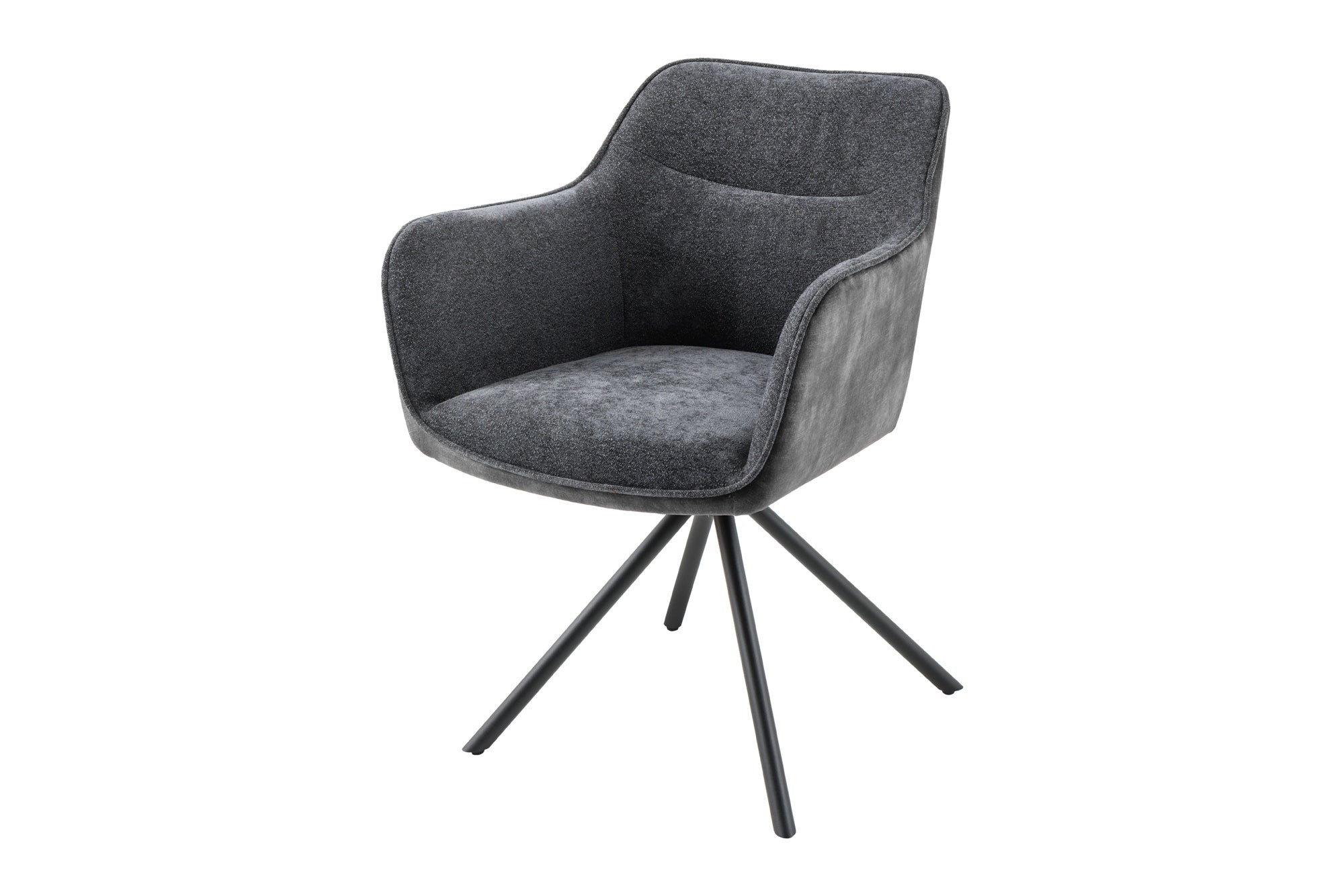 Lote de 2 sillas giratorias VERONA de tela con textura de terciopelo gris oscuro y brazos y patas de metal negro