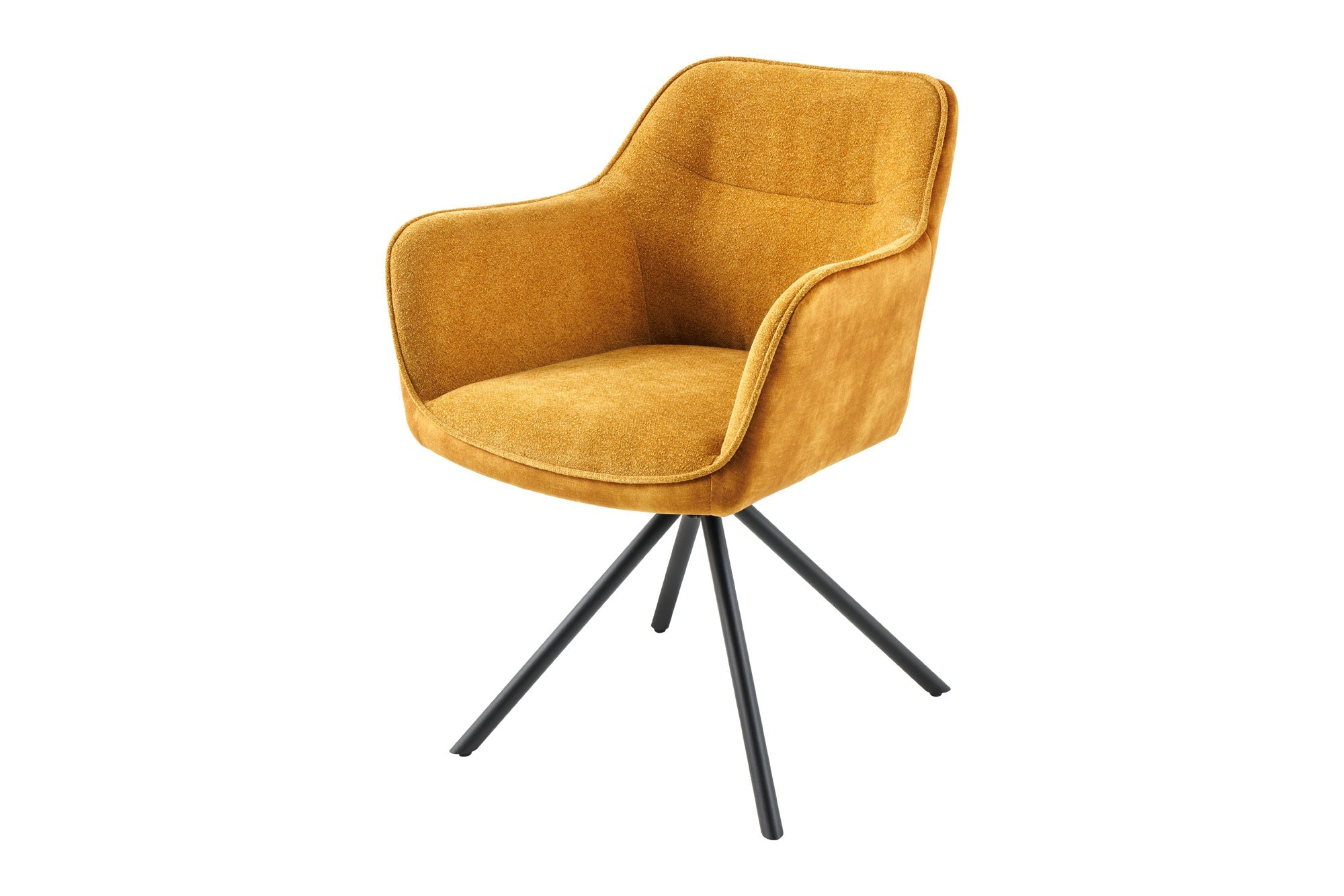 Lote de 2 sillas giratorias VERONA de tela con textura de terciopelo amarillo mostaza con brazos y patas de metal negro