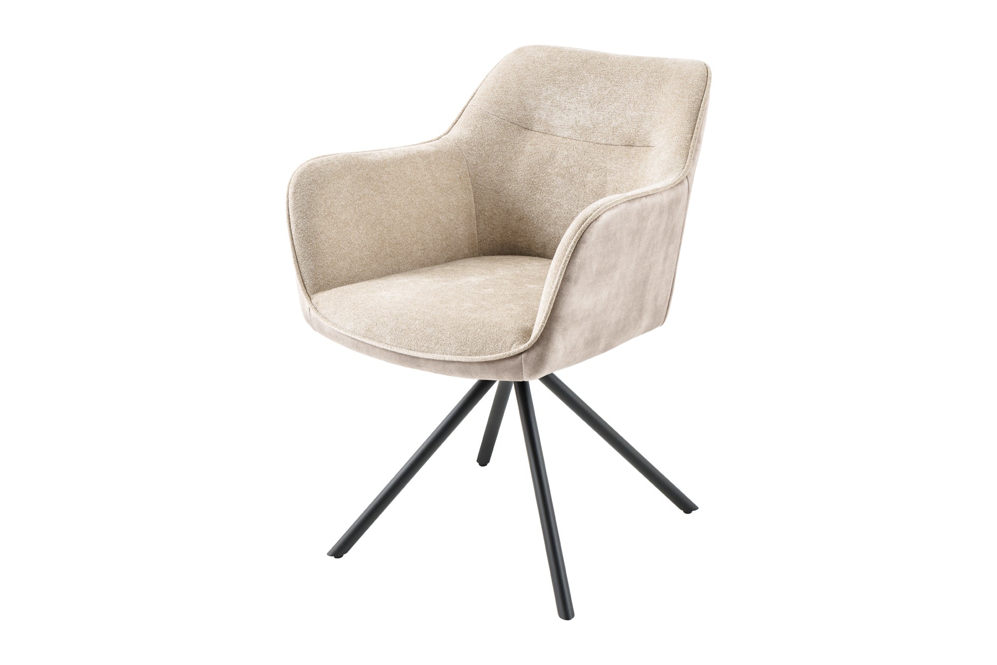 Lote de 2 sillas giratorias VERONA de tela con textura de terciopelo beige champán y reposabrazos con patas de metal negro