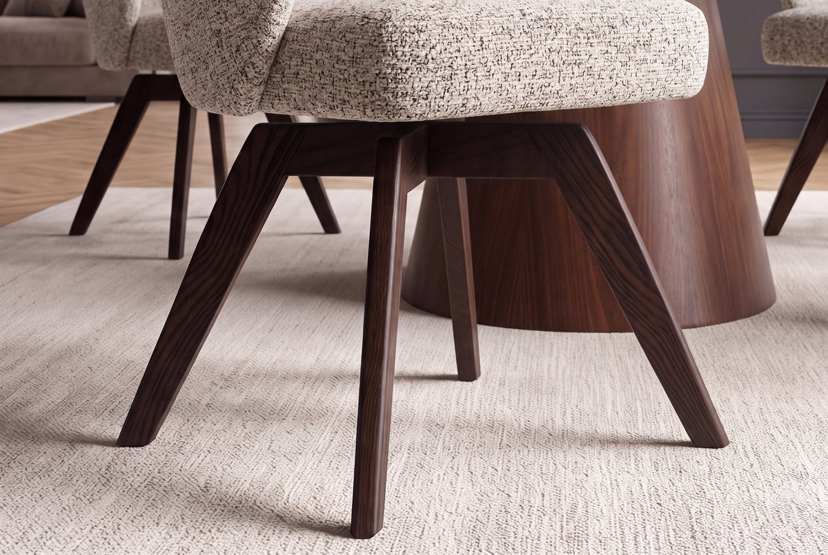 Chaise pivotante WALKÜRE beige bois de chêne avec ressorts ensachés et accoudoir noyer
