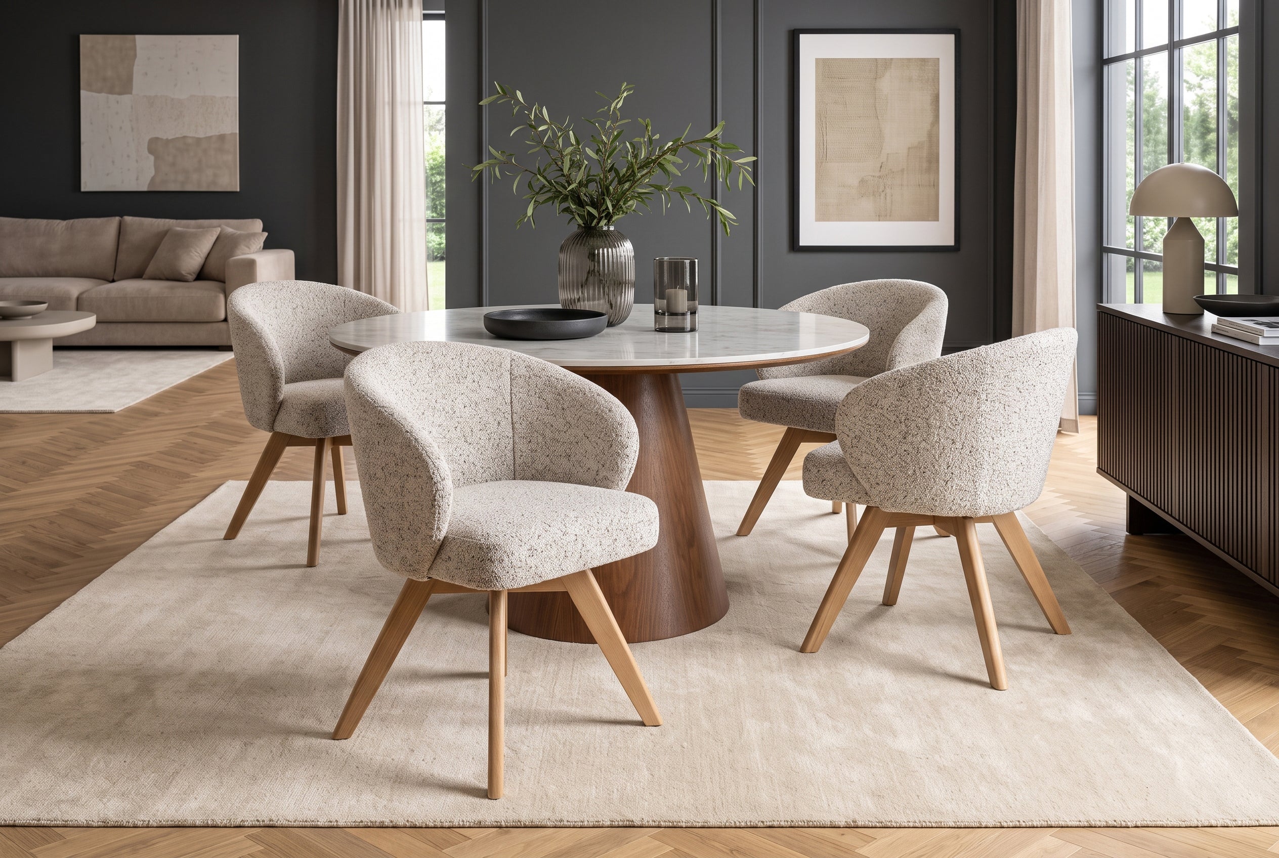 Chaise pivotante WALKÜRE beige naturel bois de chêne avec noyau de ressorts ensachés et accoudoir