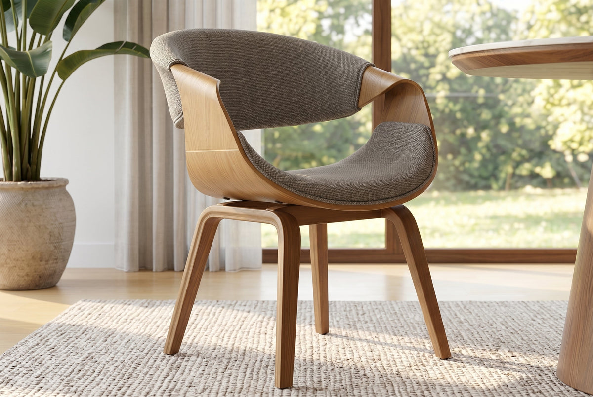 Chaise rétro ORGANIC naturel bois de frêne gris tissu structuré