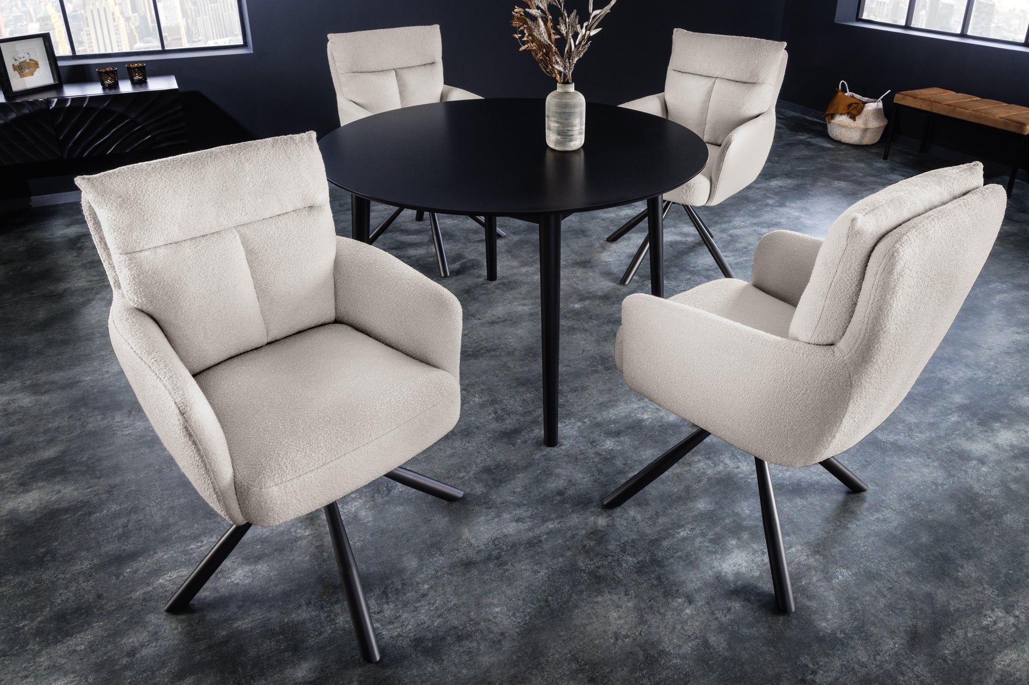 Lote de 2x sillones giratorios BIG GEORGE retro gris Reposabrazos Bouclé Núcleo Muelles Bonell