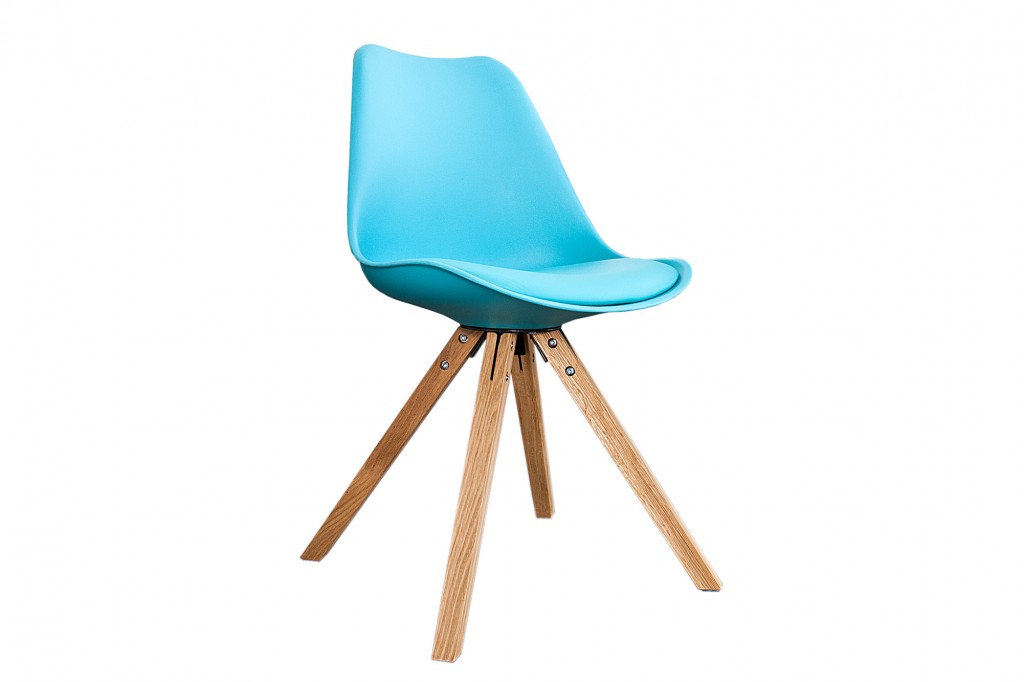Chaise rétro SCANDINAVIA MEISTERSTACK turquoise avec pieds en bois massif