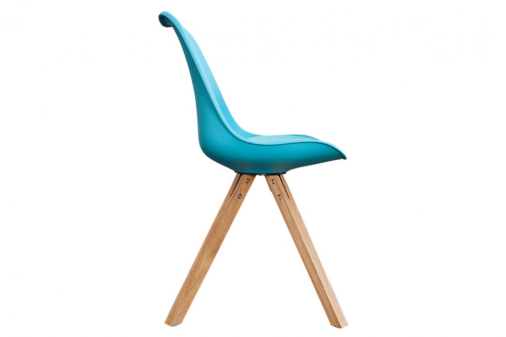 Chaise rétro SCANDINAVIA MEISTERSTACK turquoise avec pieds en bois massif