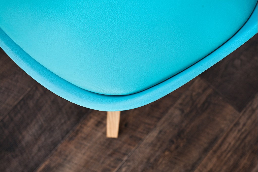 Chaise rétro SCANDINAVIA MEISTERSTACK turquoise avec pieds en bois massif