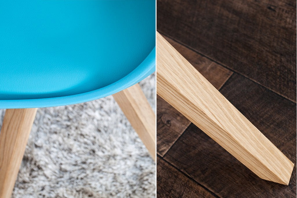 Chaise rétro SCANDINAVIA MEISTERSTACK turquoise avec pieds en bois massif