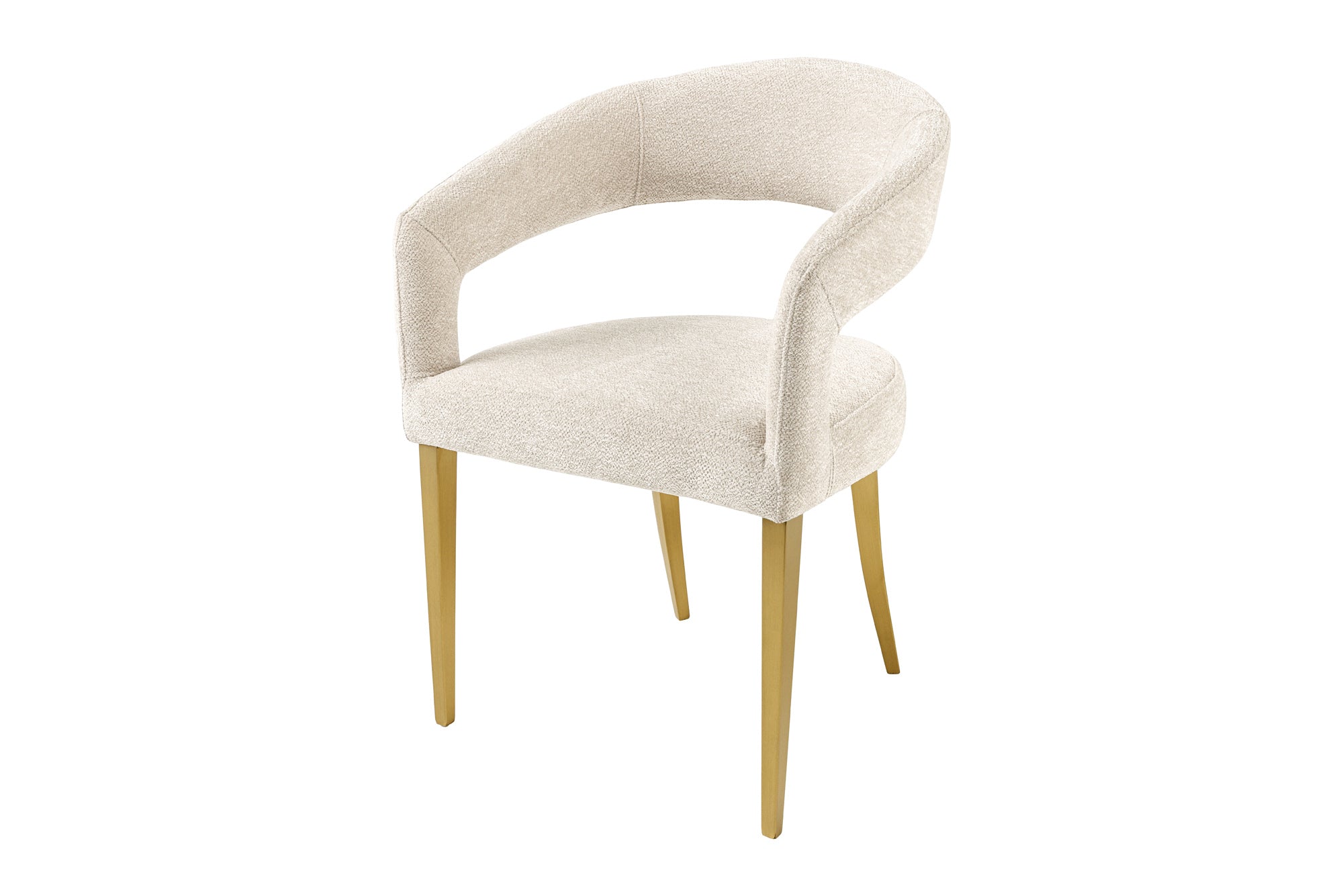 Lote de 2 sillas escandinavas BOUTIQUE en tejido texturizado beige con acabado en metal dorado champán cepillado