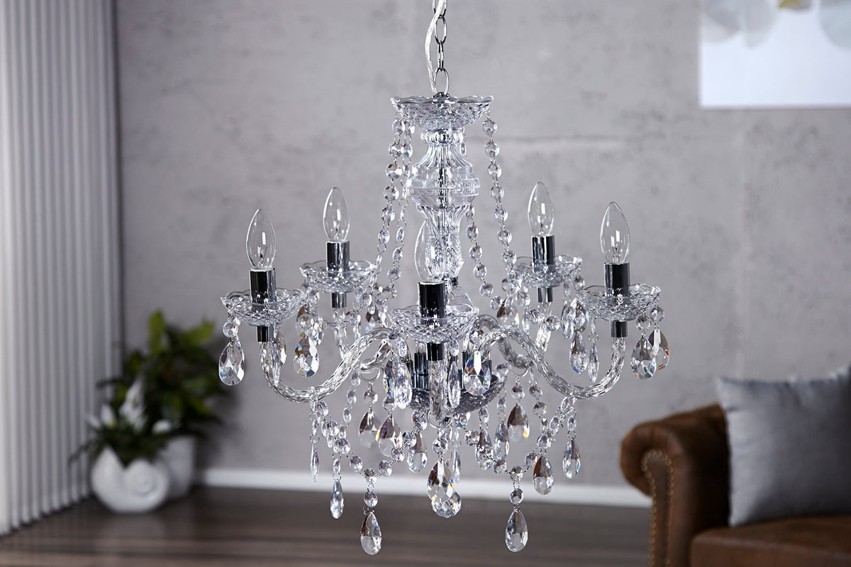Chandelier DIAMONDS 5-armed clear acrylic